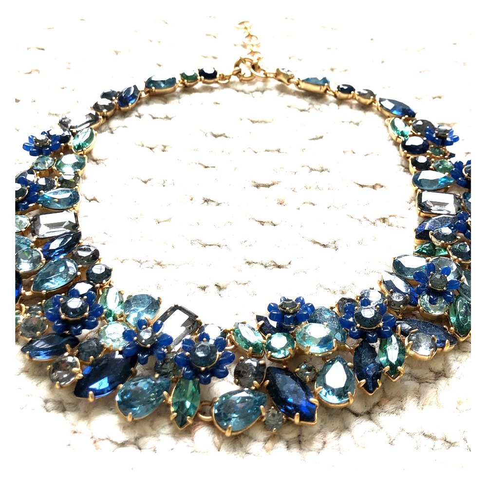 J.Crew Statement Necklace Blue Botanical Cluster